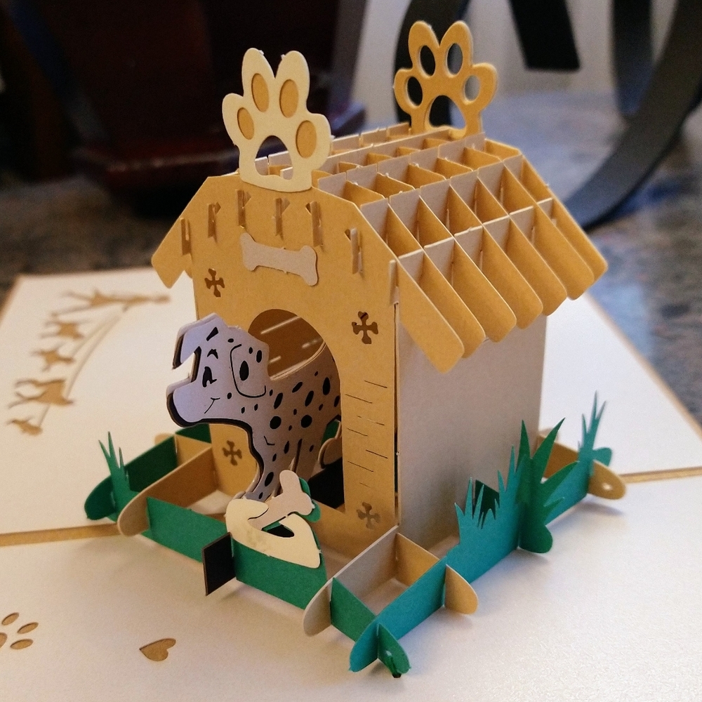 4 Pop-up 3D Cards - Dog House, Horses, Pandas, and Dolphins